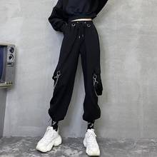 Women Black Detachable Strap Pants Fashion Harajuku Cargo Pants  Female Elastic Waist Streetwear Pants Casual Pant Loose Trouser 2024 - buy cheap