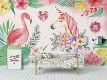 Papel tapiz personalizado de alta calidad para decoración de habitación de niños, mural de papel tapiz 3D de color rosa, flamenco, unicornio, 3d 2024 - compra barato