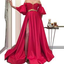 Vestido muçulmano vermelho, vestido de noite, vestido sereia longo, fenda no ombro, dubai, arábia saudita, vestido de baile 2024 - compre barato