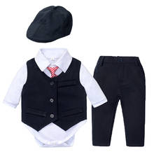 Infant Boy Suit Baby Formal Clothes with Bow Bow Hat Outfit 1 2 3 4 Years Gentleman Kids Wedding Vest Romper KB8039 2024 - buy cheap