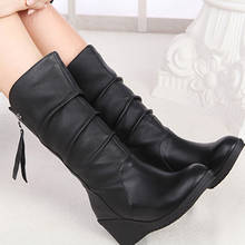 New fashion Woman Boots autumn Winter Shoes Wedges Boot Low Heels Boots Mid-Calf Women Black Booties Increasing  Shoes 2024 - buy cheap