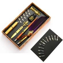 Vintage Quill Feather Dip Pen Fountain Writing Ink 5 Nibs Seal Wax Gift Box Calligraphy Stationery School Supplies 2024 - buy cheap