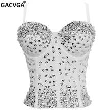 GACVGA Sexy Sequins Beading Top White Black Sleeveless Bustier Tank Tops Club Party Corset Vest Push Up Bra Festival Crop Top 2024 - buy cheap