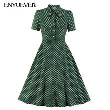 Enyuever-vestido Vintage elegante para mujer, Vestidos de manga corta con lazo y cuello, botones y lunares para fiesta 2024 - compra barato