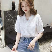 Women Blouse Summer V-neck Lace Lace Lantern Sleeve White Top Embroidered Women Blusas Ropa De Mujer 2024 - buy cheap