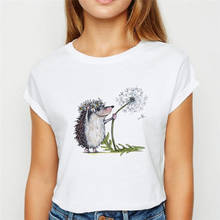 Camiseta feminina hedgehog feminino com dandelion tshirt o pescoço camiseta engraçado gráfico primavera verão manga curta harajuku t 2024 - compre barato