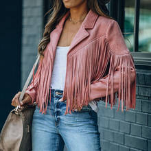 Faux Suede Jacket Women's Motorcycle Lapel Handsome Jacket Fall 2020 Ladies Solid Fringed Short Coat Women Jackets 2024 - buy cheap