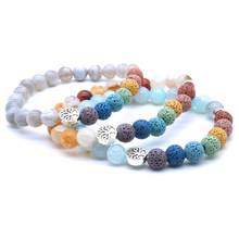 Árbol de la vida para hombres y mujeres, pulsera de cuentas de piedra de Lava de siete Chakras de 8mm, difusor de aceite esencial artesanal, joyería de Yoga 2024 - compra barato