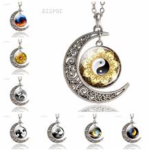 Yin Yang Symbols Crescent Moon Necklace Glass Cabochon Jewelry Yin Yang Taichi Life Tree Moon Pendant Necklaces Women Gifts 2024 - buy cheap