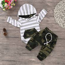 Toddler Kids Baby Boys Clothes Sets Striped Hooded T-Shirts Tops+Camouflage Print Pants Baby Boys Hoodie Outfits 2024 - buy cheap