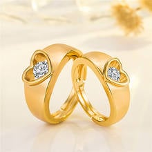 Fashion Gold Plated Lover Rings Men Women Heart Zircon Couple Ring Wedding Band Promise Ring Couple Jewelry Party Gifts 2024 - buy cheap