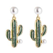 New Design Green Rhinestone Cactus Dangle Earrings For Women Jewelry Fashion Girls' Statement Earrings Charm Party Accessories 2024 - buy cheap