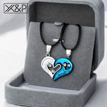 X&P Romantic Crystal Heart Metal Couple Pendant Necklaces for Women Man Black Leather Rope Chain Jewelry collares de moda 2019 2024 - buy cheap