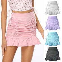 2021 solid color pleated ruffled zipper skirt high waist bag hip fishtail skirt sexy street Shirring fashion hot summer skirt 2024 - buy cheap