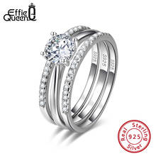 Effie rainha prata esterlina 925 anéis de dedo feminino conjuntos de noiva 3 em 1 conjunto aaaa zircon luxo casamento banda festa jóias br134 2024 - compre barato