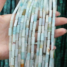Contas de pedras naturais retangulares espalhadas, cordão de ágata amazonita para fazer joias, colar pulseira diy 4x13mm 2024 - compre barato
