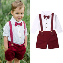Boiiwant 2020 Kids Boys Formal Outfits 2PCS Toddler Baby Boy Gentleman Shirt Tops Bib Shorts Party Birthday Clothes Set 1-6T 2024 - buy cheap