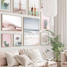 Pintura de tela para parede, pintura de paisagem, estampa de folha de palma, mar, nórdico, imagens para decoração de parede para sala de estar 2024 - compre barato