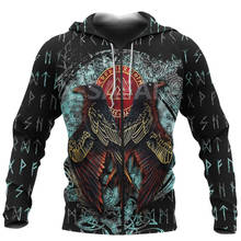 X-safala-Sudadera con capucha para hombre y mujer, prenda de vestir con estampado 3D de cuervo, tatuaje Vikingo, estilo Harajuku, con cremallera, informal 2024 - compra barato