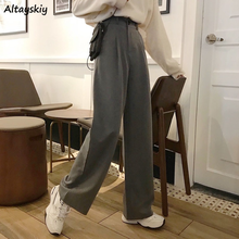 Pants Women Solid Elegant Full Length Summer Casual Loose High Waist Korean Style New Lady trouser, Women pants, for women, for casual, gray black, for spring summer, zipper fly 2024 - buy cheap