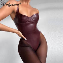 Colysmo Leather Bodycon Bodysuit Removable Pads Underwire Stretch Spaghetti Strap Wine Overalls Women Summer Fashion Clubwear 2024 - buy cheap