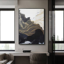 Скандинавская абстрактная золотая линия, холст, пейзаж, настенный художественный принт и плакат, холст, картина для гостиной, спальни, украшение 2024 - купить недорого