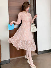 Patchwork dot mesh sleeve personalized hollow patchwork Ruffle Dress 2021 Spring new 2024 - buy cheap