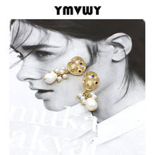 YMVWY Exquisite Chic Natural Pearls Drop Dangle Earrings Korean Rhinestone Metal Shell Earrings For Women Bijoux En Argent 925 2024 - buy cheap