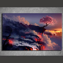 Pintura en lienzo de Arte de película quemada, paisaje de Lava, flor de cerezo, puesta de sol, flor de la vida, imagen impresa en HD, decoración de pared, 1 unidad 2024 - compra barato