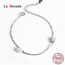 Pulseira de pérolas simuladas la monada, joia feminina de prata esterlina 925, bracelete para mulheres, sorriso, prata esterlina 925 2024 - compre barato