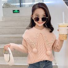 Kids Solid Pearl Knitted Thick Sweater for Girls Cute Winter Tops Teenage Toddler Girl Warm Sweaters 6 8 10 12 14Years 2024 - buy cheap