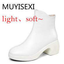 Light Soft Comfortable! Thick Platform Square Heels Women Genuine Leather Ankle Autumn Boots For Women Black LIN01 MUYISEXI 2024 - buy cheap