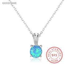 Fashion New Necklace 925 Sterling Silver Fine Jewelry Trendy Blue Opal Pendant Necklaces For Women Party Silver Jewelry Gift 2024 - buy cheap