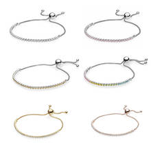 Pulseiras femininas de prata esterlina 925, corrente ajustável com pedras de zircônia empedrada 2024 - compre barato