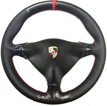 Cubierta de fibra de carbono 5D para volante de cuero con perforación negra, cubierta de envoltura con puntada roja para Porsche 911, 986, 996 Boxster S 98-04 2024 - compra barato