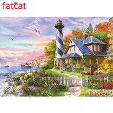 FATCAT Chalet by the sea Diamond Painting Full Square Round Drill Diy 5D Diamond Embroidery Mosaic Needlework lighthouse AE1316 2024 - buy cheap