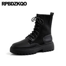 Женские ботинки на толстой подошве, черные ботинки в стиле милитари, с мехом, на платформе, на шнуровке 2024 - купить недорого