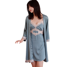 Womens Nightgown & Robe Set Homewear Bathrobe Silk Lingerie Sleep Dress Set Women Pijamas Satin Sleepwear Sets Sexy Hot Erotic 2024 - buy cheap