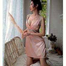 Lace Women Sleepwear Silk Lingerie Dress Deep V Lingerie Night Dress Satin Homewear Night Gown Vintage Sexy Hot Erotic patchwork 2024 - buy cheap