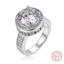 Anéis de prata maciços luxuosos 100% reais, redondos, cristal natural 8mm 3ct de diamante simulado, anel de casamento, de noivado para mulheres, joias 2024 - compre barato