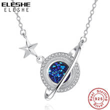 Eleshe colar de prata esterlina 925, com cristal, cz, planetas azuis, pingente de colar para mulheres, joias da moda, colar feminino 2024 - compre barato