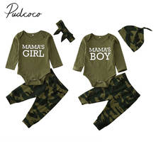 2020 Baby Spring Autumn Clothing Infant Baby Boys Girls Letter Romper Tops Camo Pants Headband/Hat 3PCS Outfits Clothes Set New 2024 - buy cheap