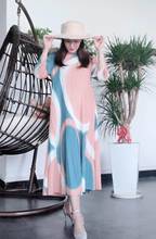Miyake-vestido de tres cuartos con estampado circular, prenda con cuello redondo y pliegues, en STOCK, superventas 2024 - compra barato