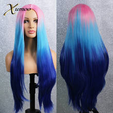 Ombre Pink Blue Synthetic Wigs Natural Hairline Full Machined Cosplay Party Lolita Wigs Heat Resistant For Black Women 2024 - buy cheap