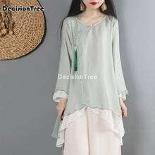 2022 tang suit chinese style shirt traditional chinese clothing for women vintage irrgular long linen hanfu top tops 2024 - buy cheap