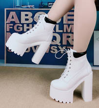 White Nightclub Model Catwalk Short Boots 14Cm Square Heel Super High Heel Women's Boots Fashion Martin Knight Boots Ankle Boots 2024 - buy cheap