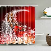 Cortina de ducha Frabic impermeable de poliéster para baño, cortina de ducha con diseño navideño de ciervo, alce, Papá Noel, Feliz Navidad 2024 - compra barato