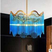 Nordic post-modern blue wave crystal lamp living room minimalist personality creative golden restaurant glass atmosphere chandel 2024 - buy cheap