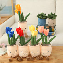 Tulipán realista de 35cm para niñas, plantas suculentas de felpa, muñeco de decoración suave, cojín con flores en maceta 2024 - compra barato
