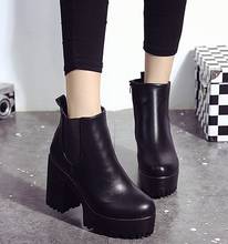 Zapatos de plataforma para Mujer, Botas de cuero con tacón alto, color negro, Invierno 2024 - compra barato